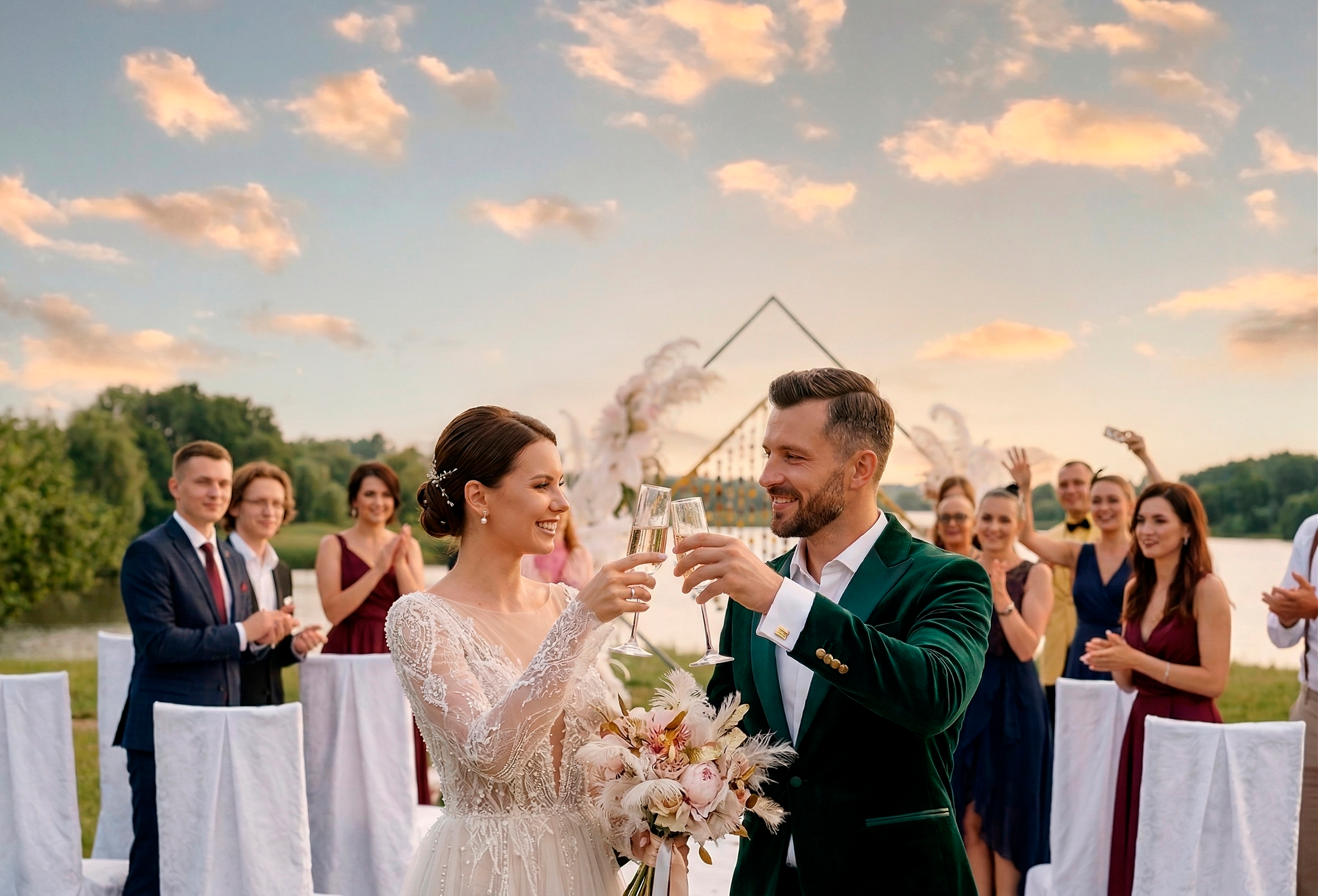 Pareja brindando el día de su boda